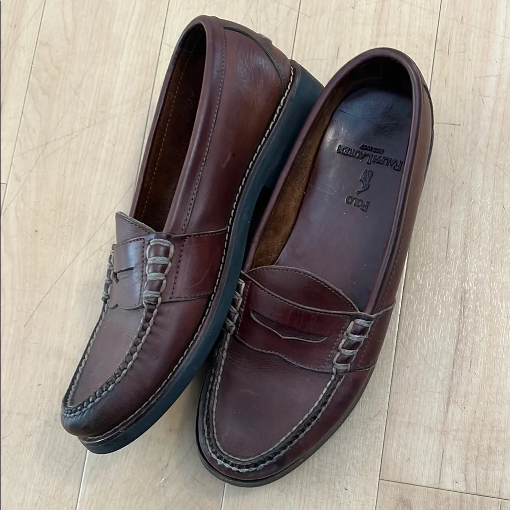 Polo by Ralph Lauren Rich Brown Leather Slip-Ons 9 - Picture 8 of 14